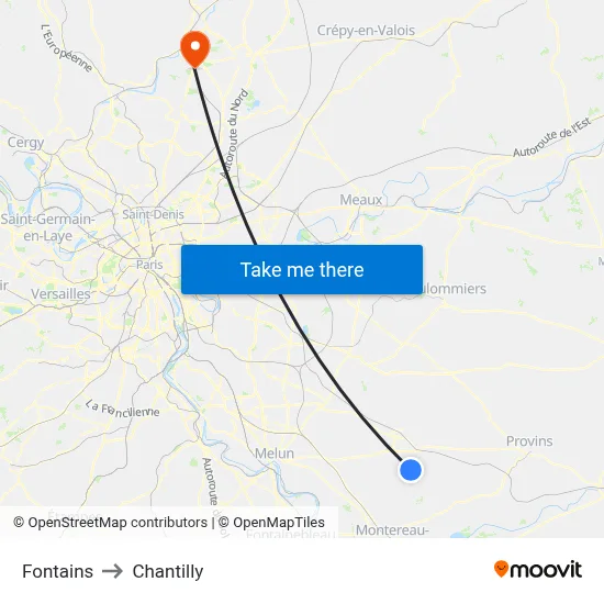 Fontains to Chantilly map