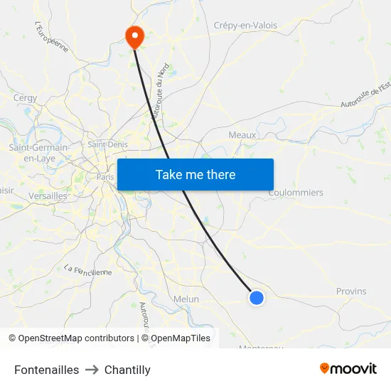 Fontenailles to Chantilly map