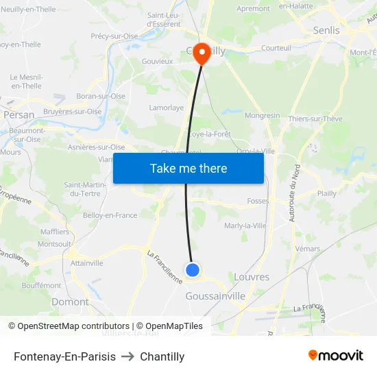 Fontenay-En-Parisis to Chantilly map