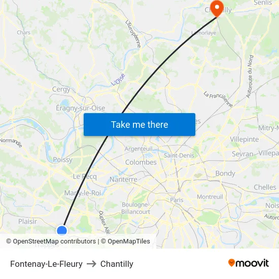 Fontenay-Le-Fleury to Chantilly map