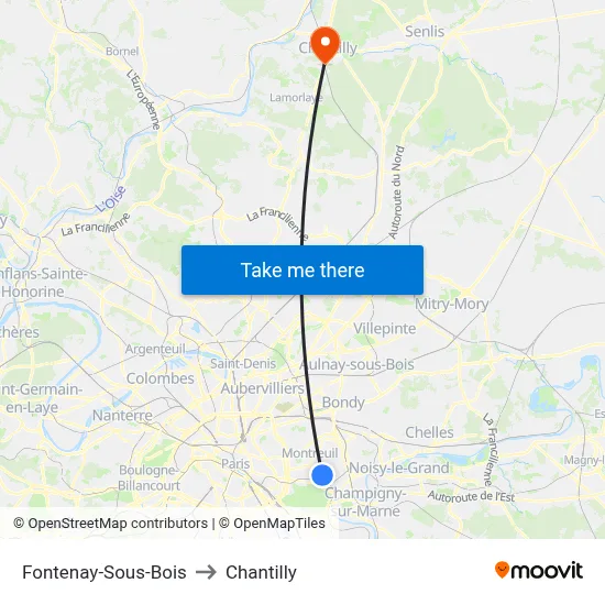 Fontenay-Sous-Bois to Chantilly map