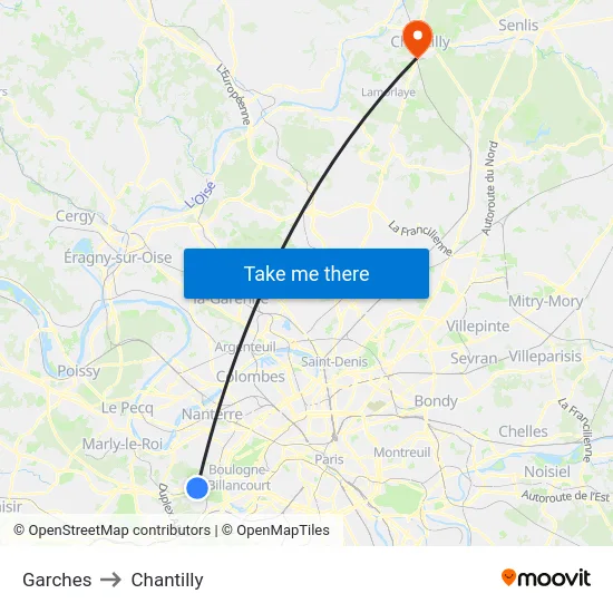 Garches to Chantilly map