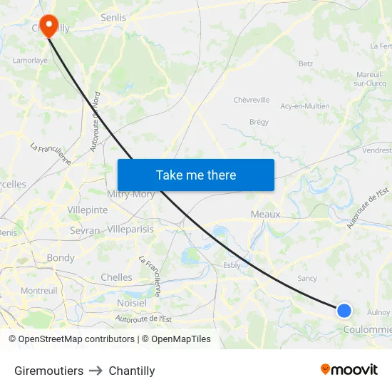 Giremoutiers to Chantilly map