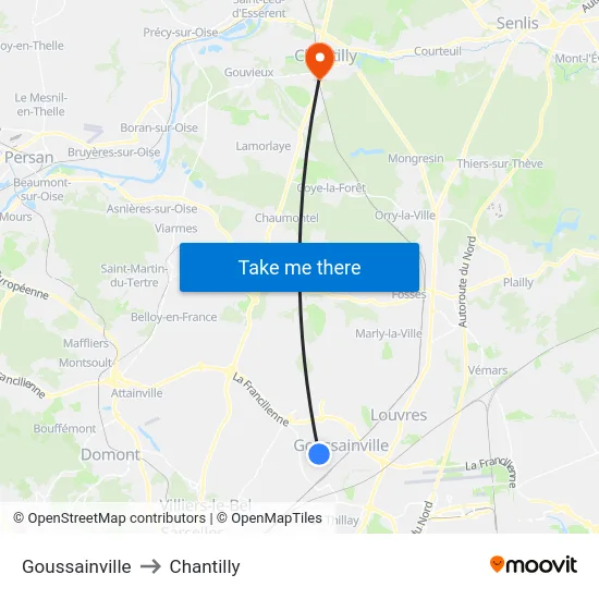 Goussainville to Chantilly map