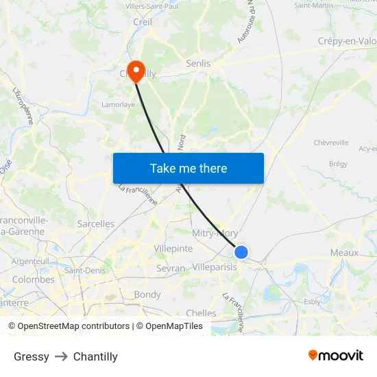 Gressy to Chantilly map