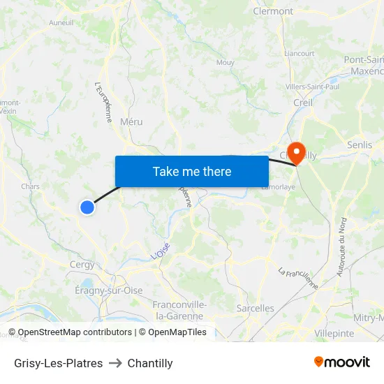 Grisy-Les-Platres to Chantilly map