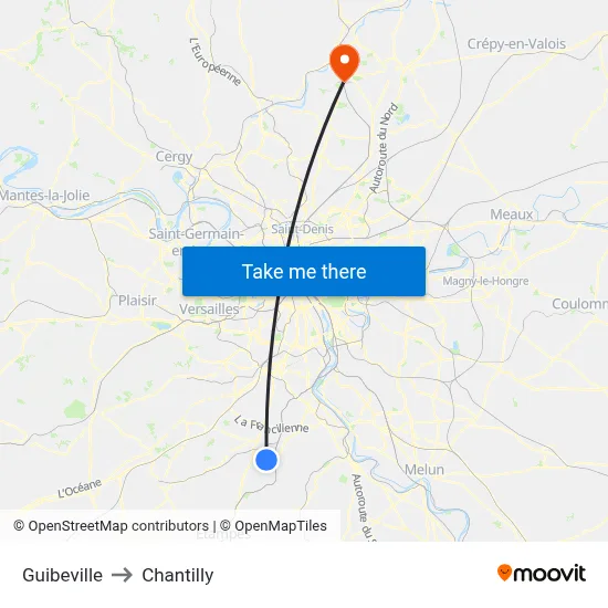 Guibeville to Chantilly map