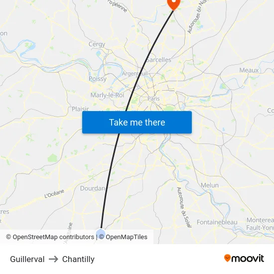 Guillerval to Chantilly map