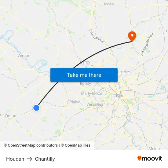 Houdan to Chantilly map