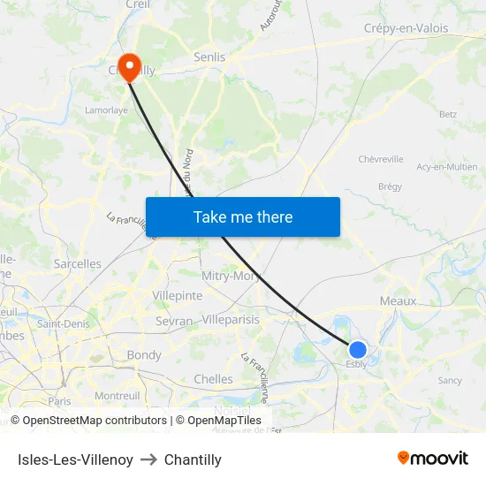Isles-Les-Villenoy to Chantilly map
