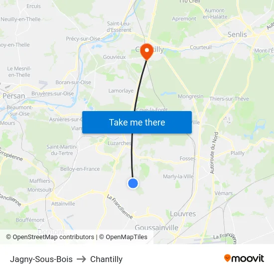 Jagny-Sous-Bois to Chantilly map