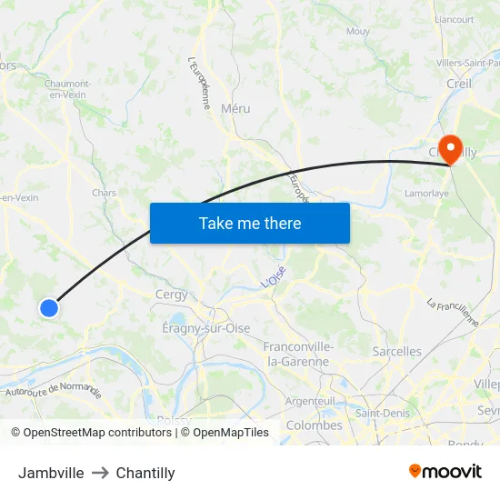 Jambville to Chantilly map