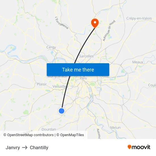 Janvry to Chantilly map