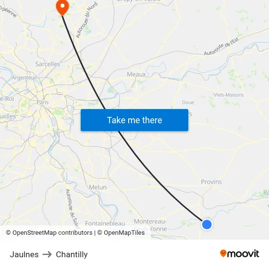 Jaulnes to Chantilly map