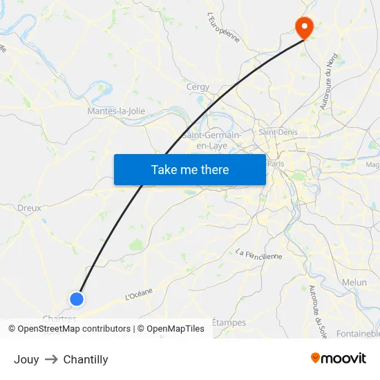 Jouy to Chantilly map