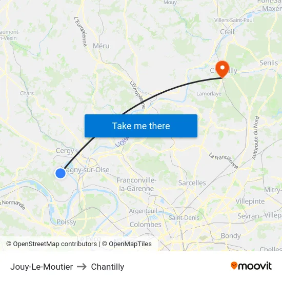 Jouy-Le-Moutier to Chantilly map
