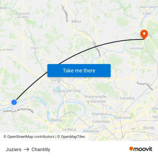 Juziers to Chantilly map