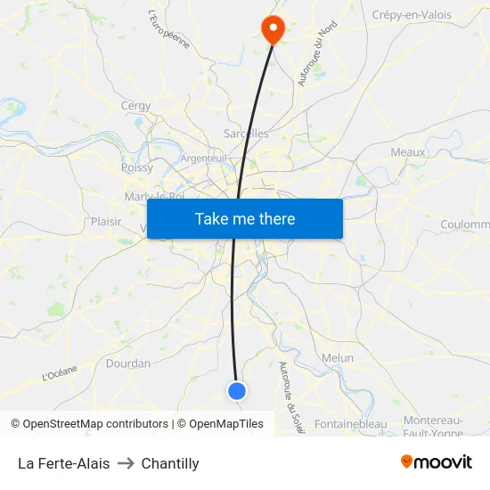 La Ferte-Alais to Chantilly map