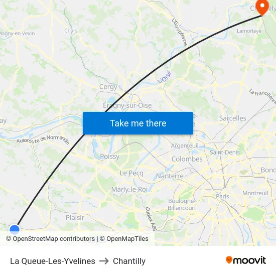La Queue-Les-Yvelines to Chantilly map