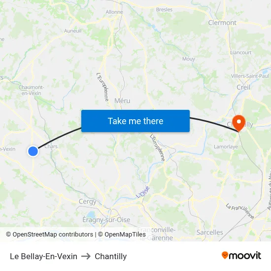 Le Bellay-En-Vexin to Chantilly map