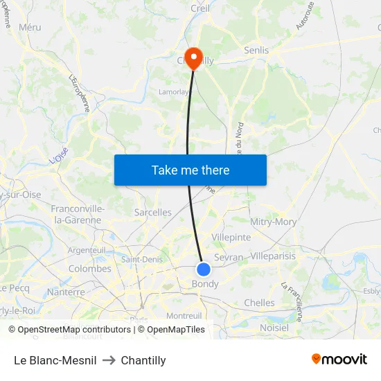 Le Blanc-Mesnil to Chantilly map