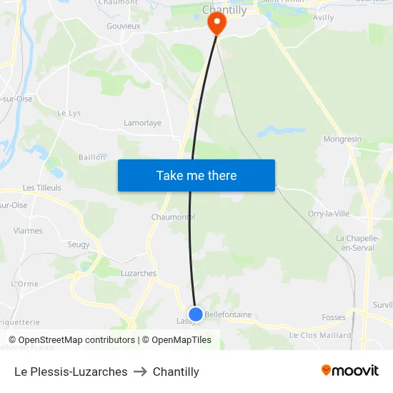 Le Plessis-Luzarches to Chantilly map