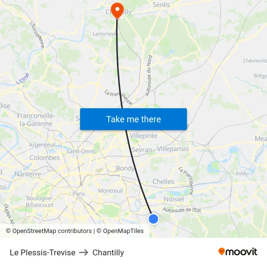 Le Plessis-Trevise to Chantilly map