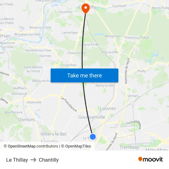 Le Thillay to Chantilly map