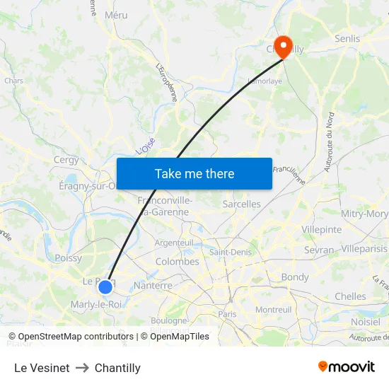 Le Vesinet to Chantilly map