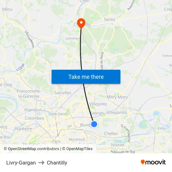 Livry-Gargan to Chantilly map