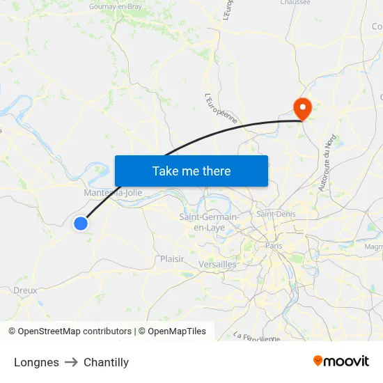 Longnes to Chantilly map