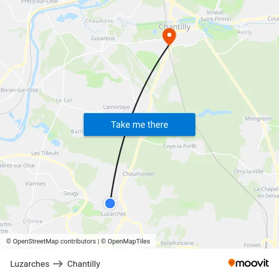 Luzarches to Chantilly map