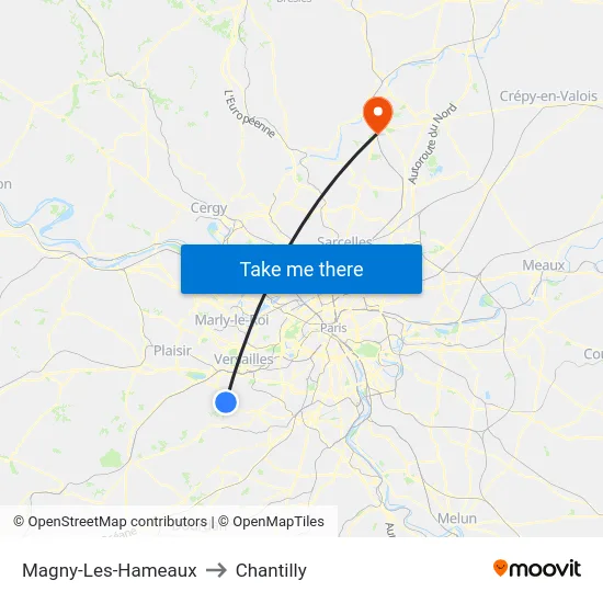 Magny-Les-Hameaux to Chantilly map