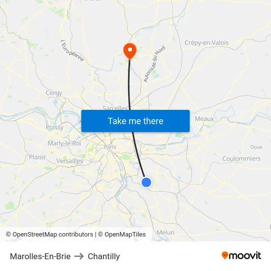 Marolles-En-Brie to Chantilly map