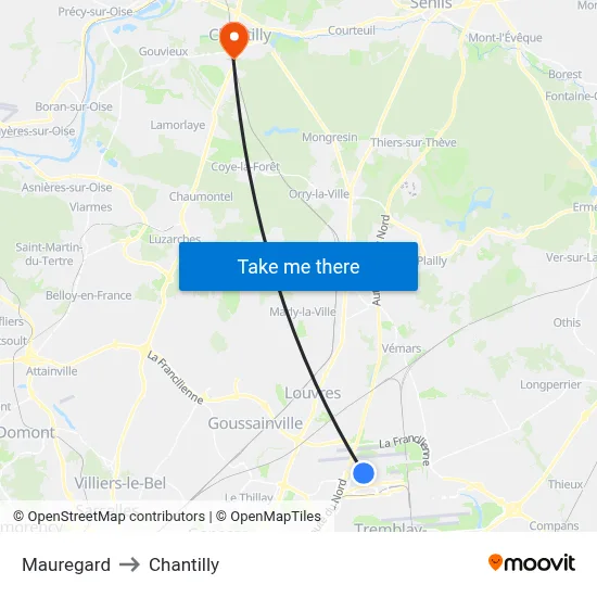 Mauregard to Chantilly map