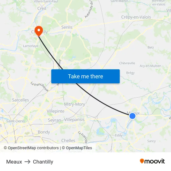 Meaux to Chantilly map
