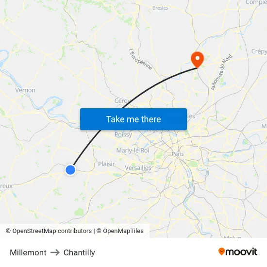Millemont to Chantilly map