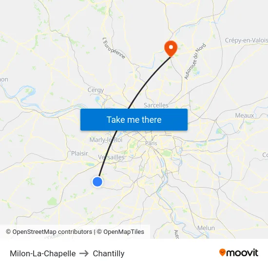 Milon-La-Chapelle to Chantilly map