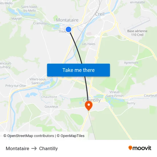Montataire to Chantilly map