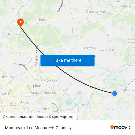 Montceaux-Les-Meaux to Chantilly map