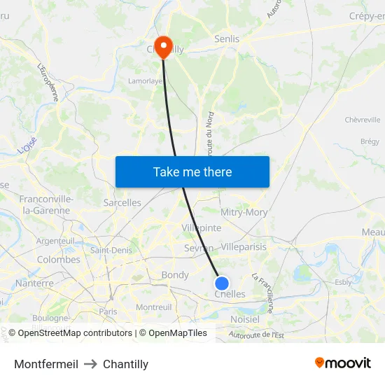 Montfermeil to Chantilly map