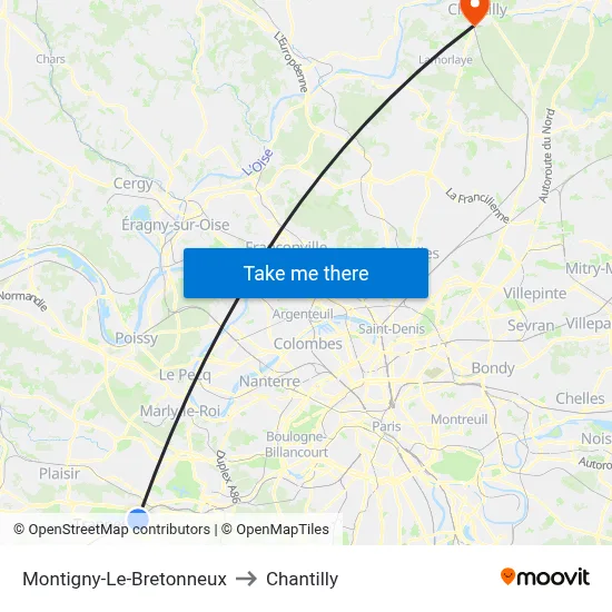 Montigny-Le-Bretonneux to Chantilly map