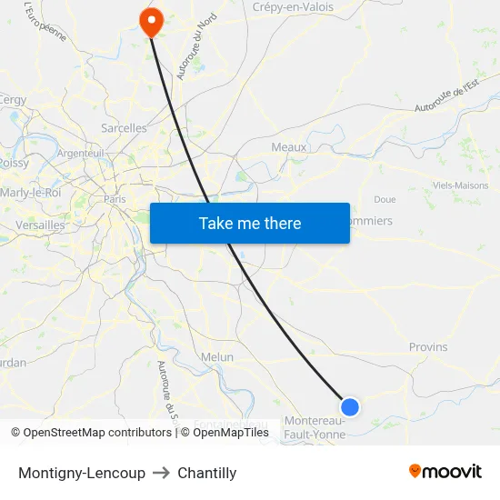 Montigny-Lencoup to Chantilly map