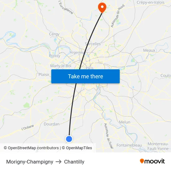 Morigny-Champigny to Chantilly map