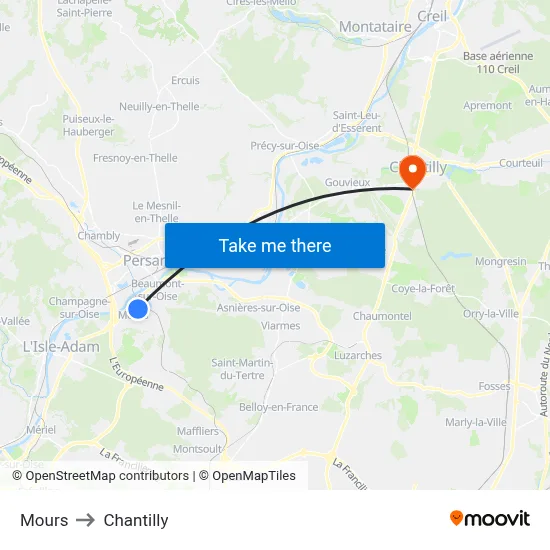 Mours to Chantilly map