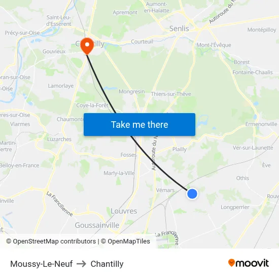 Moussy-Le-Neuf to Chantilly map