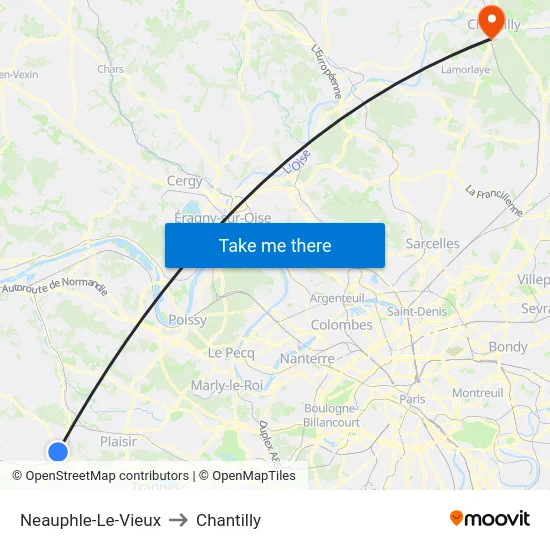 Neauphle-Le-Vieux to Chantilly map