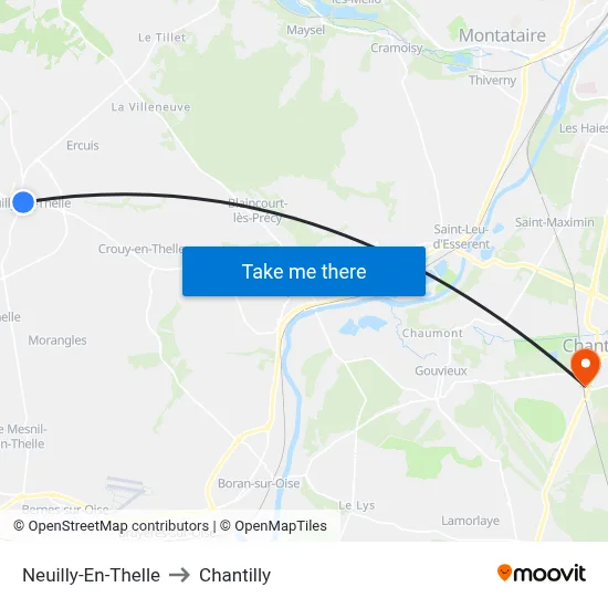 Neuilly-En-Thelle to Chantilly map