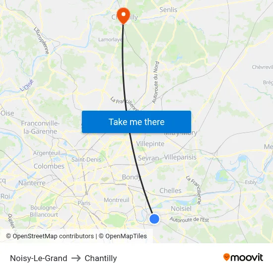 Noisy-Le-Grand to Chantilly map