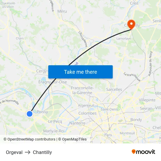 Orgeval to Chantilly map